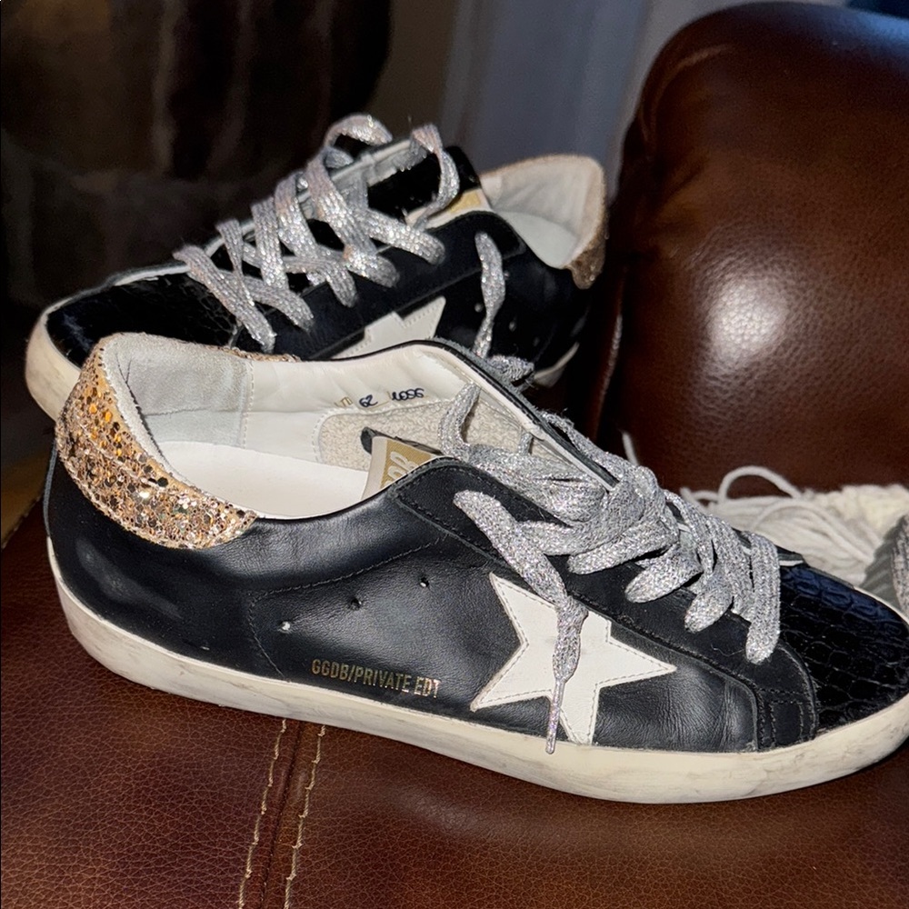 Golden Goose Black Sneakers with Glitter Accents